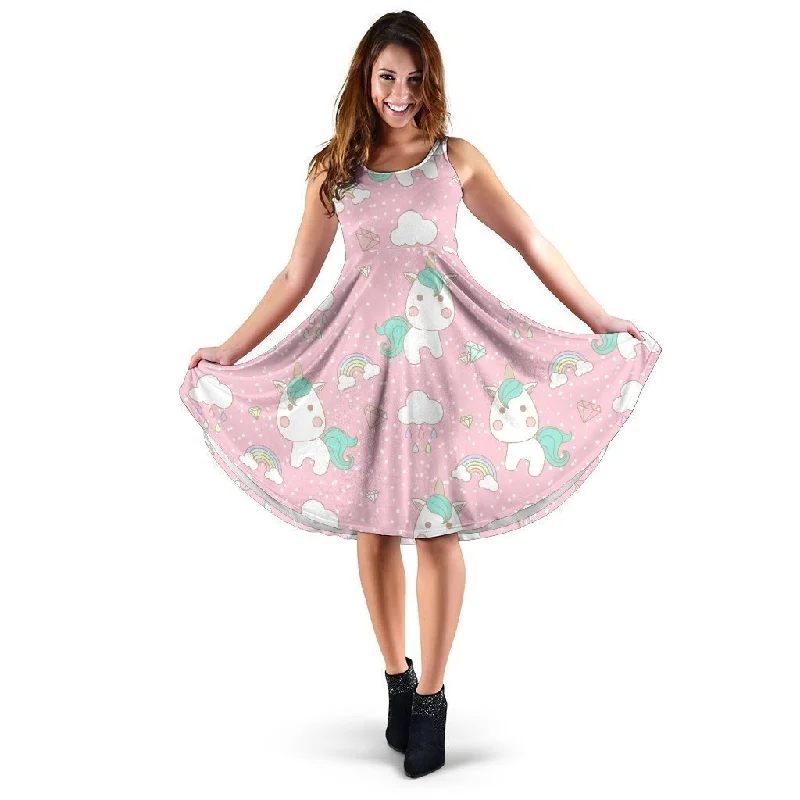 Unicorn Pink Pattern Print Dress Tunics Cozy soft