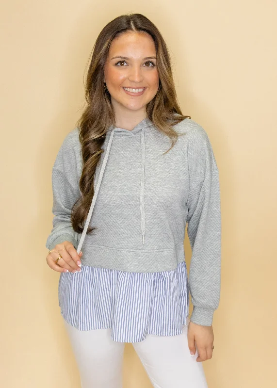 Grey Double Stripe Sweatshirt Hoodie with Mesh Breathable Sporty