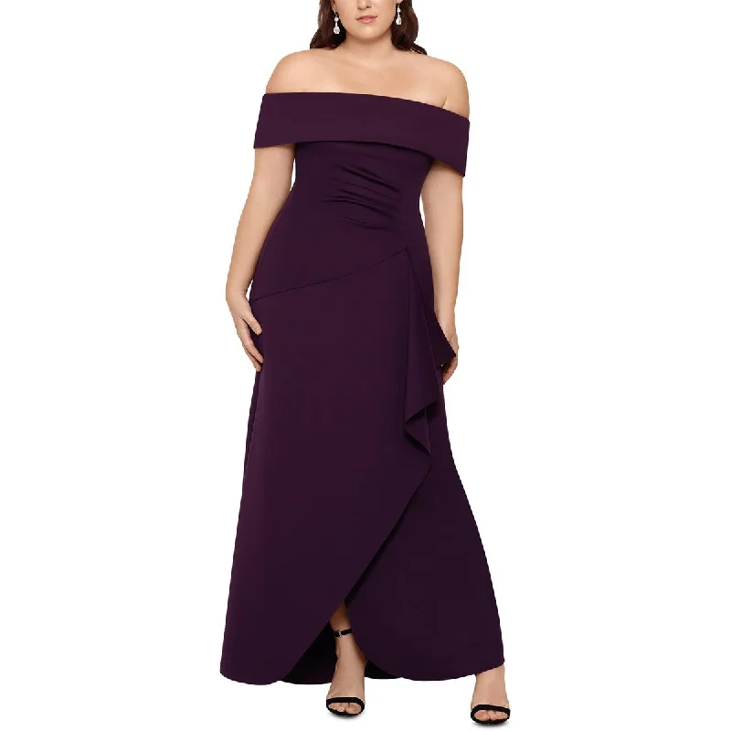 Xscape Womens Plus Off-The-Shoulder Maxi Evening Dress Turtleneck Warm Winter