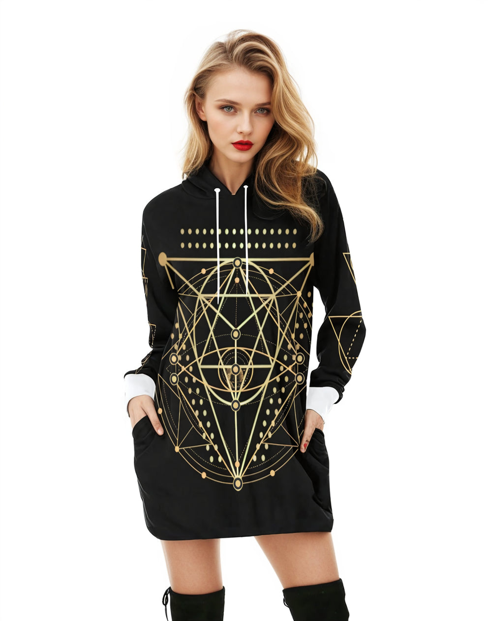 Sacred Balance Mini Hoodie Dress Hooded Sweatshirt Casual Wear Street Style