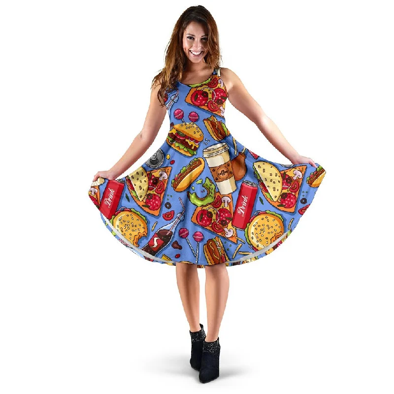 Pattern Print Fastfood Dress Tunics Canvas sturdy