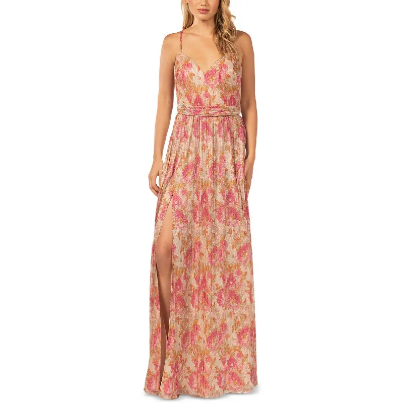 Dress The Population Womens Chrissy Metallic Floral Print Evening Dress Tunics Brand named