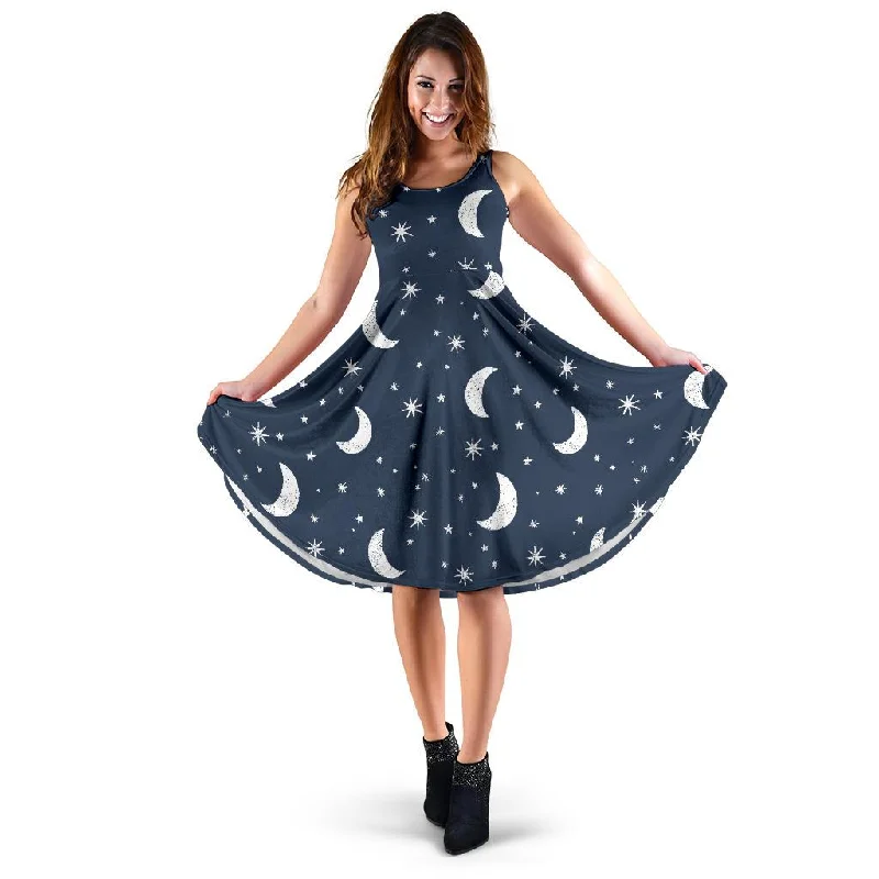 Moon Star Print Pattern Dress Tunics Mesh breathable