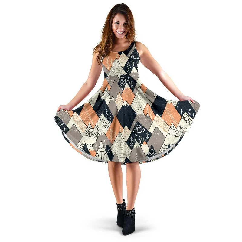 Mountain Pattern Print Dress Off-the-shoulder Chic Trendy