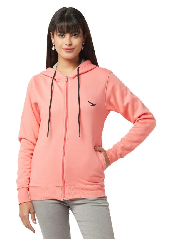 Hiflyers Women Coral Cotton Fleece  Solid Sweatshirt With Hood Hoodie with Hem Drawcord Adjustable Customizable