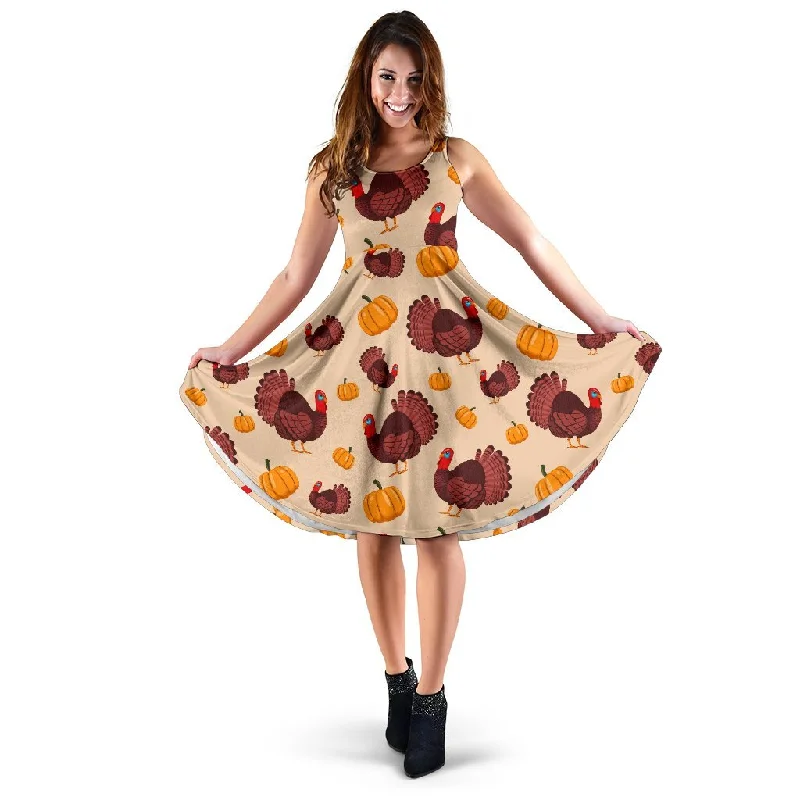 Thankgiving Turkey Pattern Print Dress Tunics Chic elegant