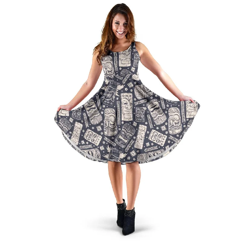 Tiki Pattern Print Dress Tunics Sophisticated sleek