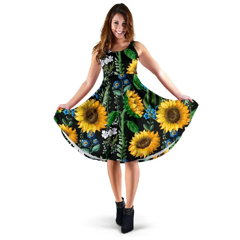 Pattern Print Sunflower Cartoon Dress Cowl Neckline Elegant