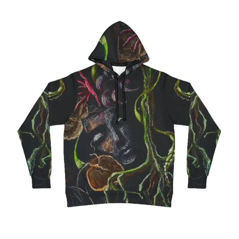 Original Artwork Hoodie Green/Black/Red Hoodie with Bell Sleeves Flared Feminine