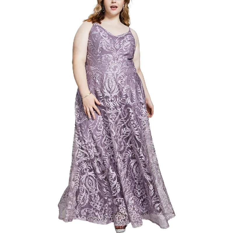 Speechless Womens Plus Metallic Embroidered Evening Dress Tunics Formal black