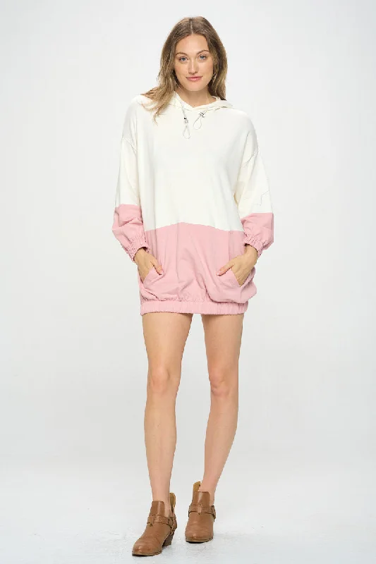 COLOR BLOCK HOODIE DRESS Hoodie with Reflective Safety Nightwear
