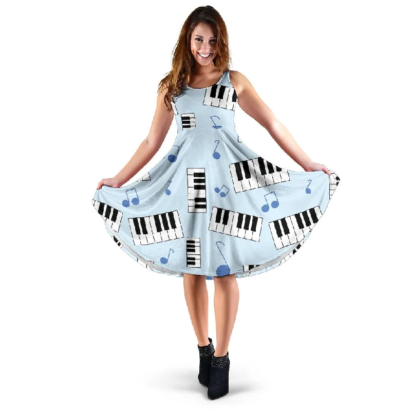 Piano Blue Pattern Print Dress Tunics Trendy modern