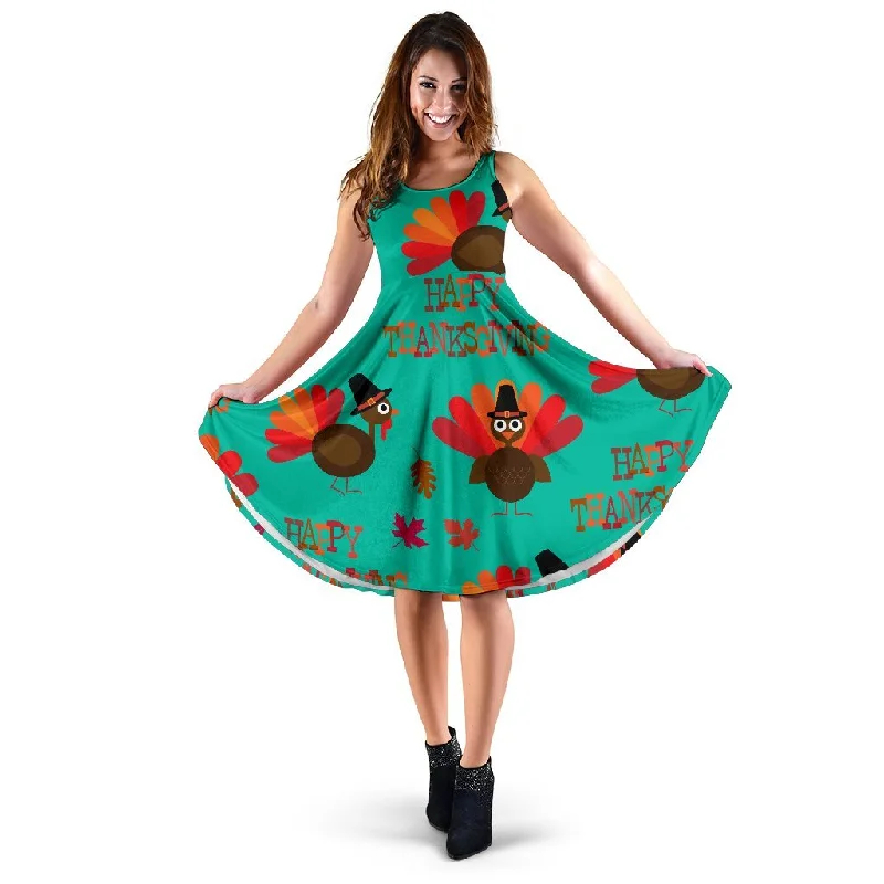 Pattern Print Turkey Thankgiving Dress Halter Neckline Beach