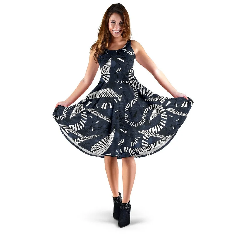 Piano Black Pattern Print Dress Tunics Stylish elegant