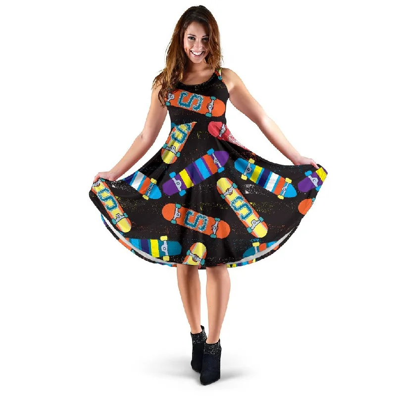 Skateboard Colorful Pattern Print Dress Tunics Formal black
