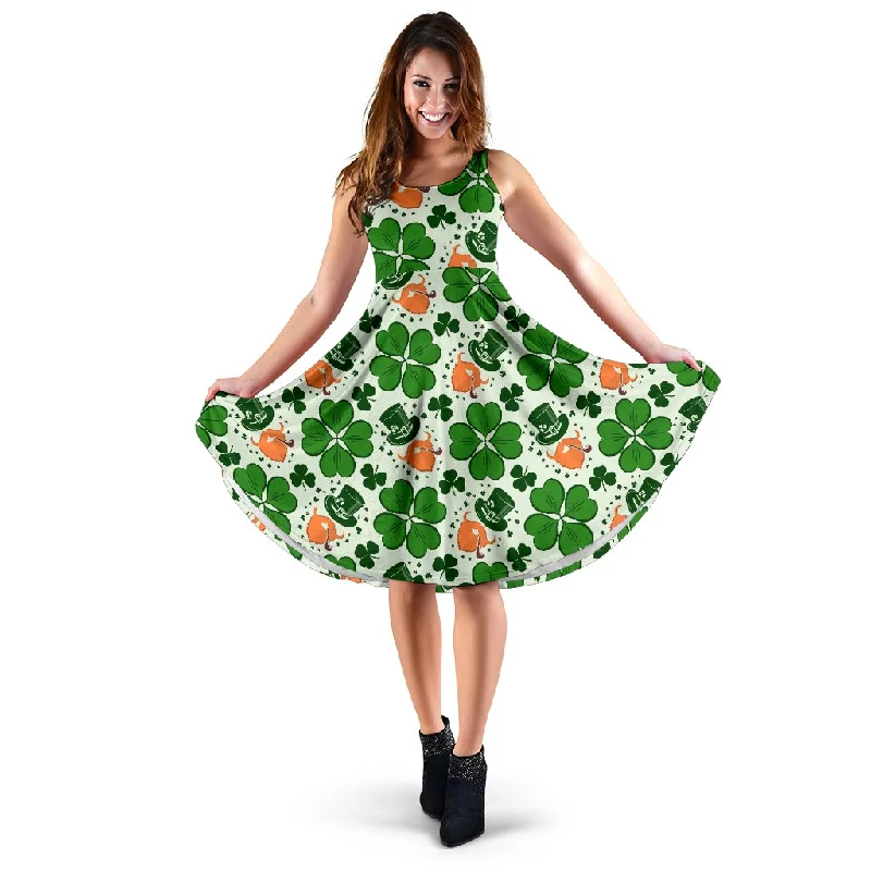 St Patrick's Day Leprechaun Pattern Print Dress Tunics Velvet soft