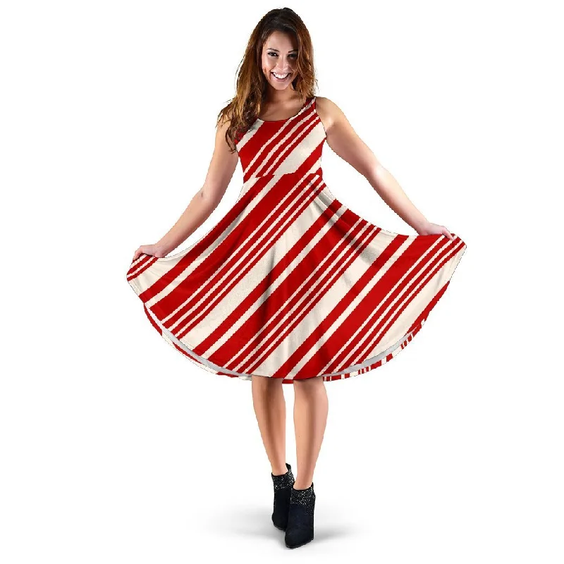 Print Pattern Candy Cane Dress sweetheart Neckline Romantic