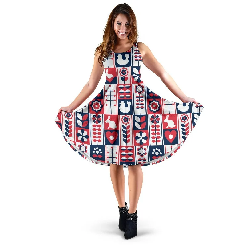 Pattern Print Swedish Dress Square Neckline Feminine