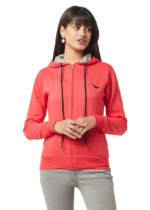 Hiflyers Women Orange Cotton Fleece  Solid Sweatshirt With Hood Hoodie with Hem Lace Feminine Delicate