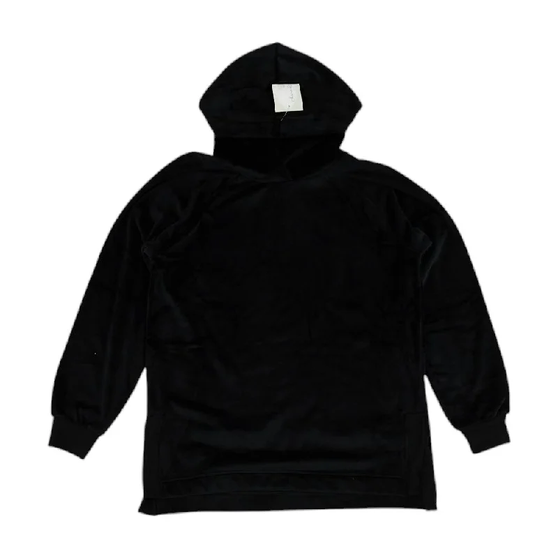 Black Solid Hoodie Hoodie with Hem Applique Textured Unique