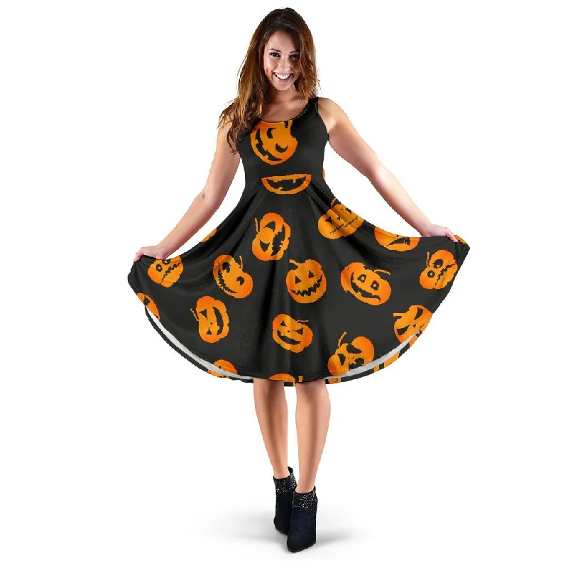 Pumpkin Halloween Pattern Print Dress Tunics Stylish elegant