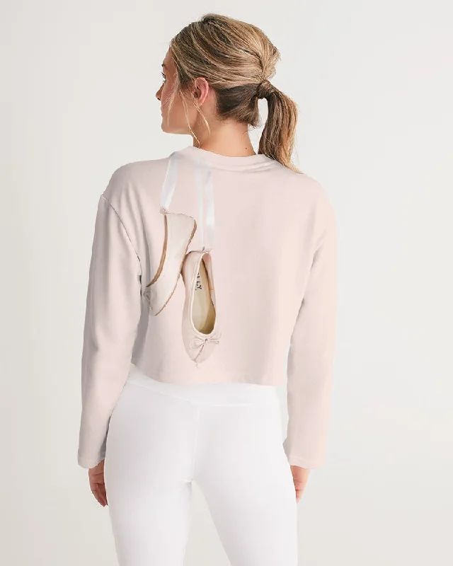 NOT WITHOUT MY BALLERINAS WITH PINK BALLERINAS Women's Cropped Sweatshirt Hoodie with Frayed Bohemian Relaxed NOT WITHOUT MY BALLERINAS WITH PINK BALLERINAS Women's Cropped Sweatshirt Hoodie with Frayed Bohemian Relaxed