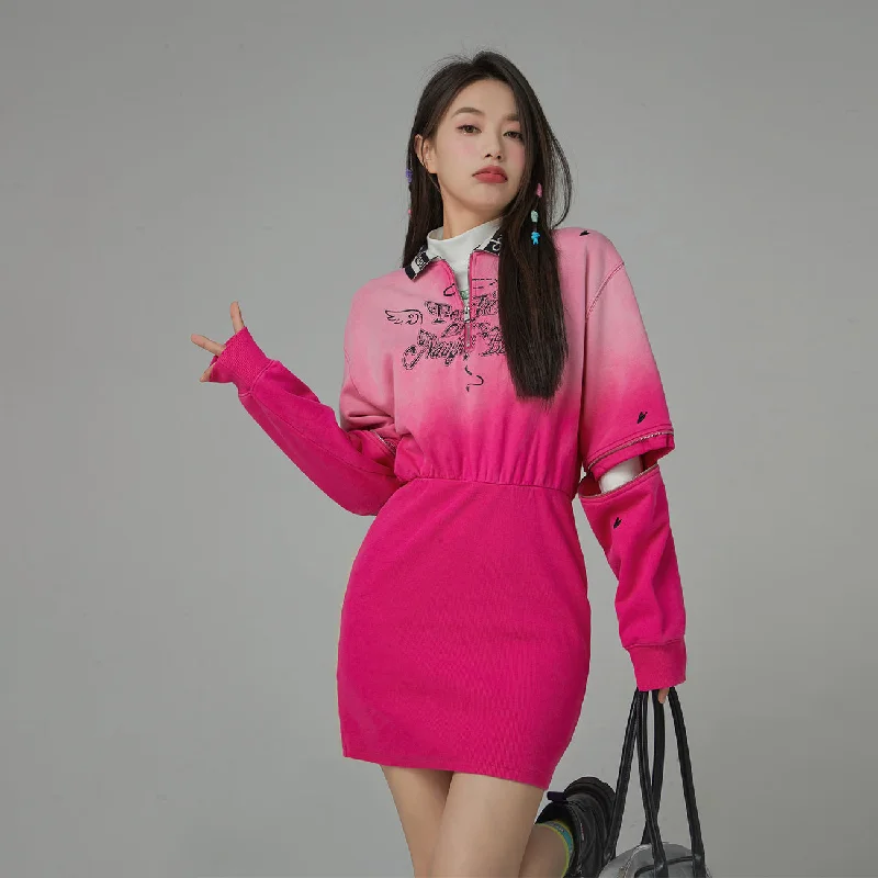 Everywhere We Roam Gradient Half Zip-Up Dress Tunics Luxurious premium