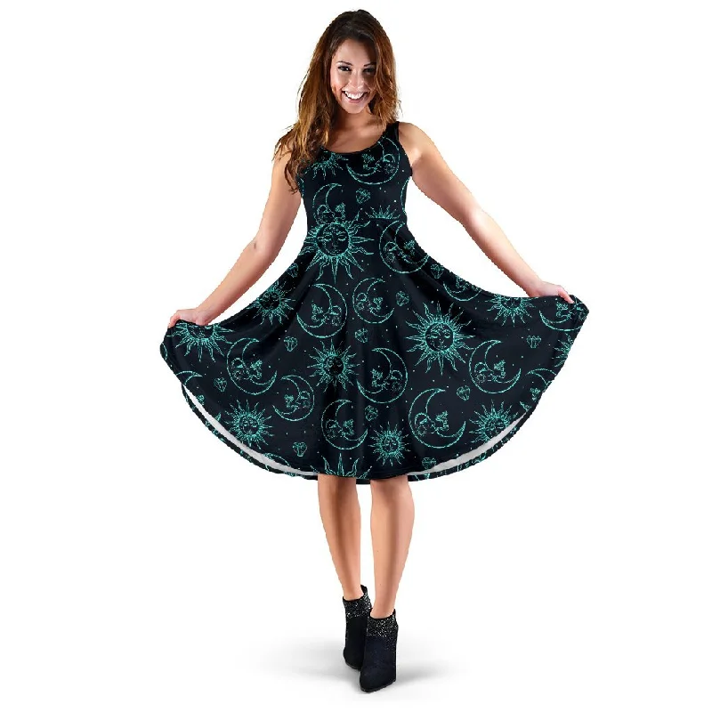 Sun Moon Print Pattern Dress Pencil Office Professional