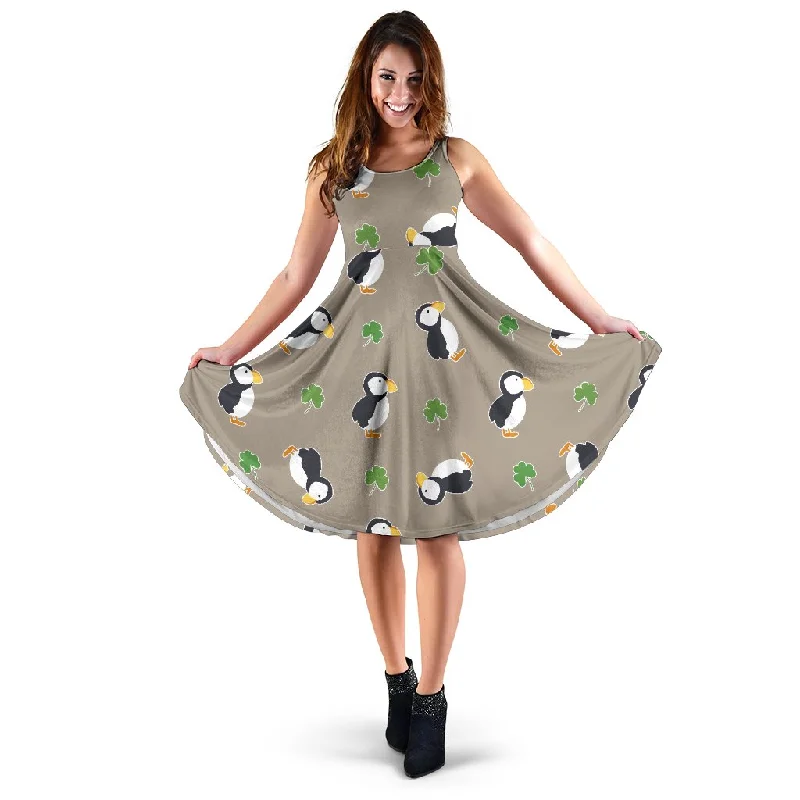 Puffin Print Pattern Dress Tunics Luxurious high-end