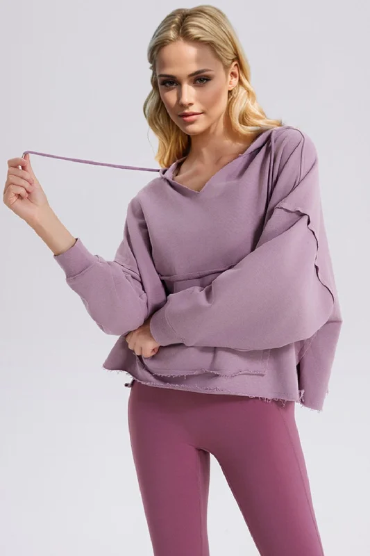Drawstring Frayed Hem Long Sleeve Hoodie Hoodie with High-Low Hem Asymmetrical Trendy Drawstring Frayed Hem Long Sleeve Hoodie Hoodie with High-Low Hem Asymmetrical Trendy