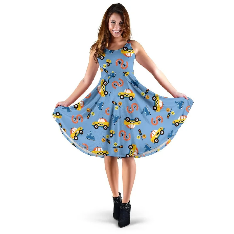 Taxi Car Print Pattern Dress Tunics Practical easy-care