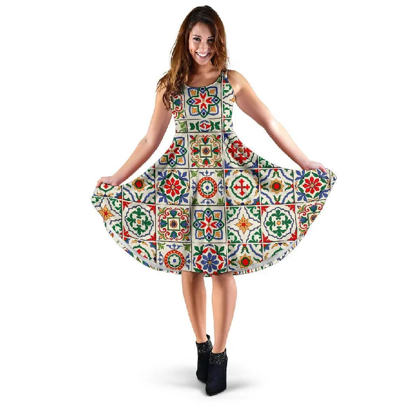 Mosaic Colorful Print Pattern Dress Tunic Top Casual
