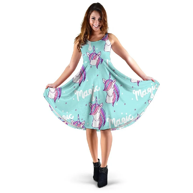 Unicorn Pastel Pattern Print Dress Maxi Flowy Bohemian