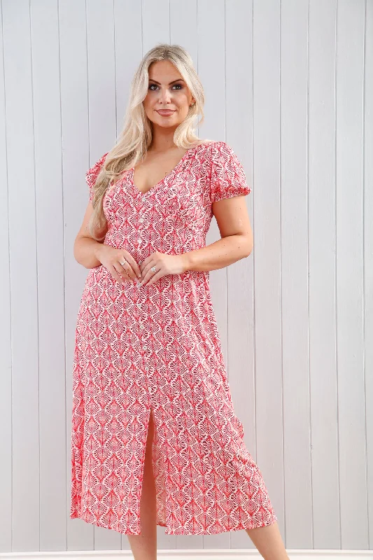 Aramatou Leaf Dress - Red Tunics Denim casual