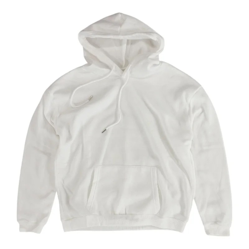 White Solid Hoodie Zip Hoodie Drawstring Kangaroo Pocket