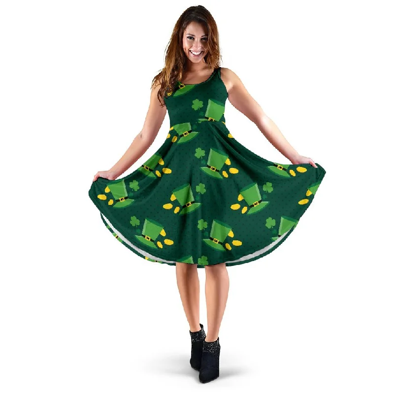 St Patrick's Day Leprechaun Print Pattern Dress Tunics Lace romantic