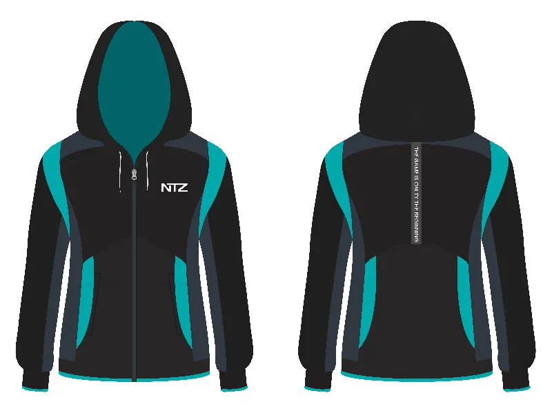 Women's Black-Teal Zipper Hoodie Hoodie with Ribbed Hem Stretchable Secure