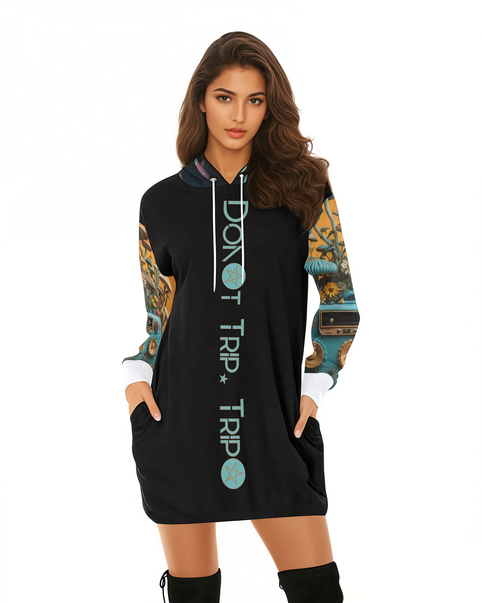 Don't Trip. Trip! Mushroom Mini Hoodie Dress Zip Hoodie Drawstring Kangaroo Pocket