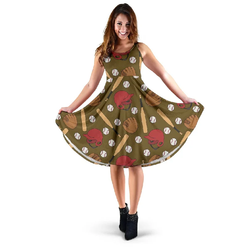 Print Pattern Baseball Dress Tunics Long Elegant