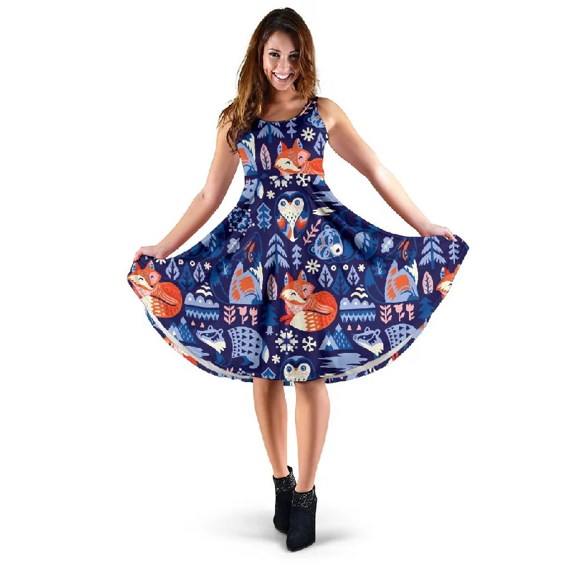 Swedish Animal Pattern Print Dress Elegant Long Evening