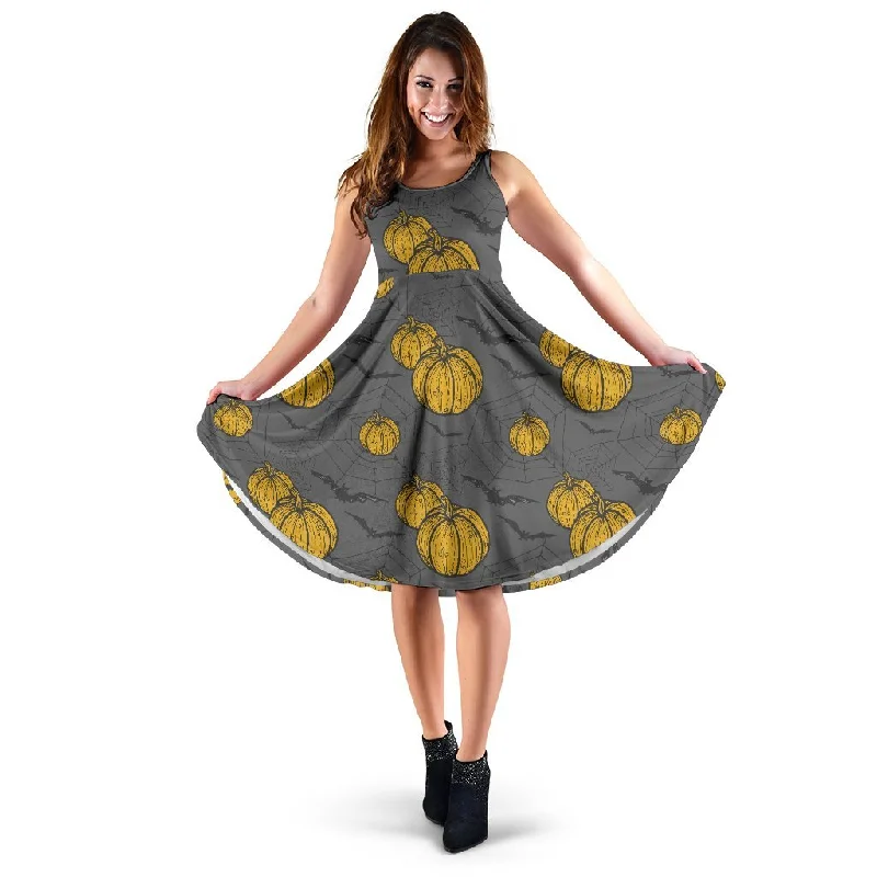 Pumpkin Pattern Print Dress Tunics Versatile all-occasion