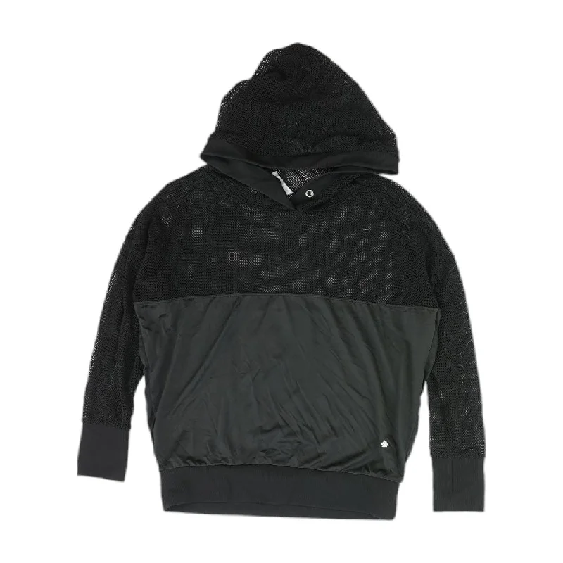 Black Solid Hoodie Hoodie with Hem Fringe Bohemian Relaxed