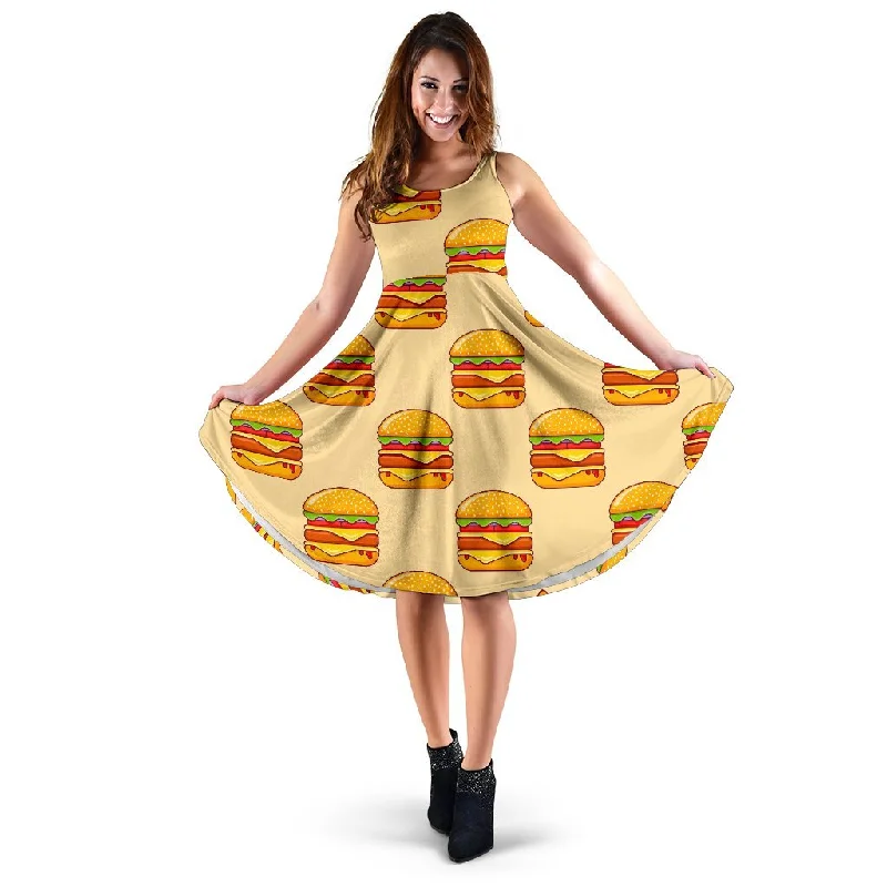Print Pattern Hamburger Dress Square Neckline Feminine