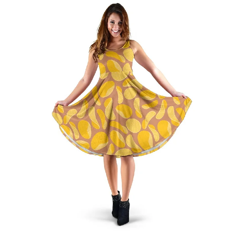 Potato Chip Pattern Print Dress Tunics Satin smooth