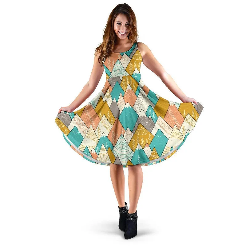 Mountain Colorful Pattern Print Dress Boatneck Modish Everyday