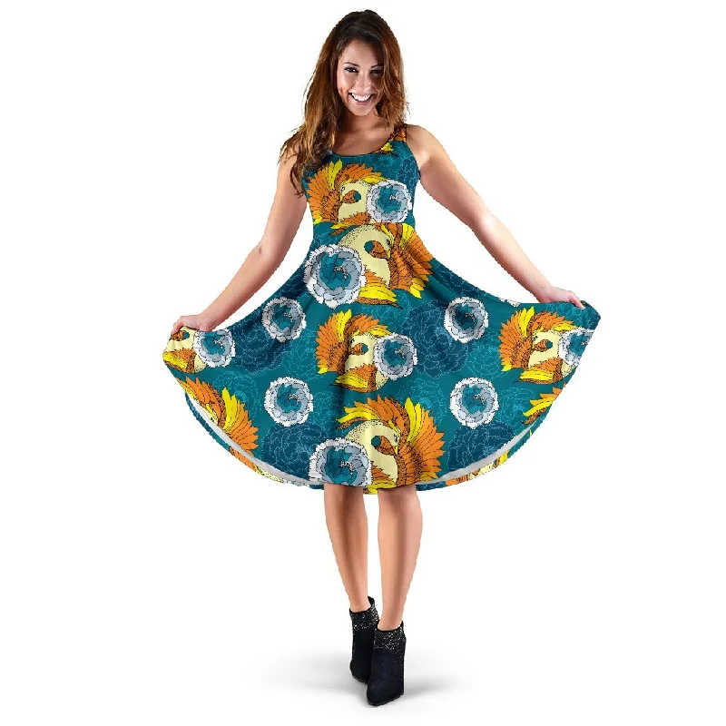 Phoenix Pattern Print Floral Dress Tunics Cozy comfortable