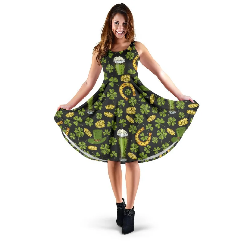 St Patrick's Day Leprechaun Beer Pattern Print Dress Tunics Canvas sturdy