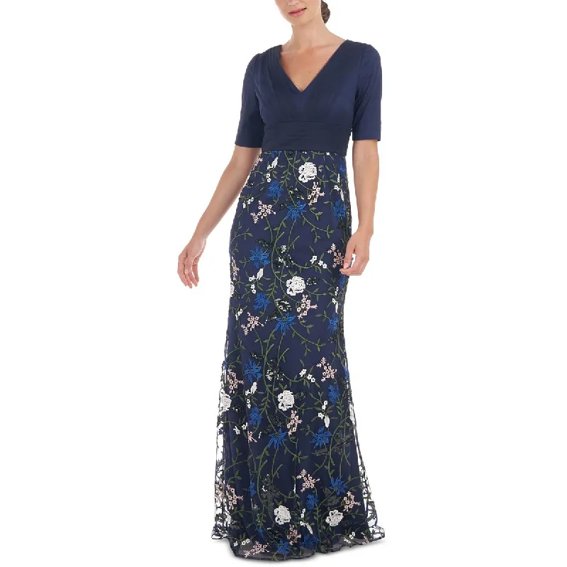 JS Collections Womens Mesh Embroidered Evening Dress Tunics Running lightweight