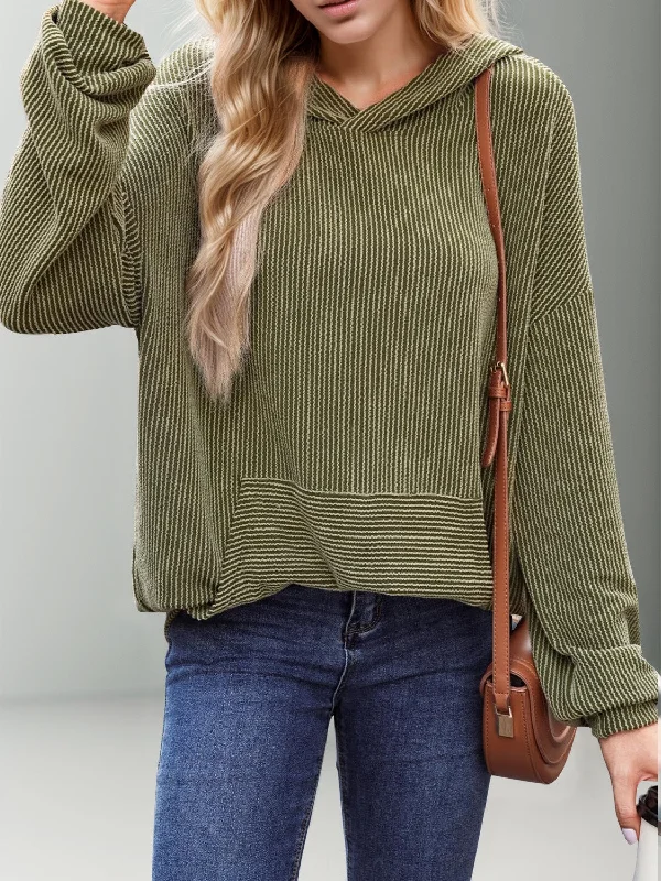Textured Kangaroo Pocket Long Sleeve Hoodie Hoodie Dress Longline Feminine