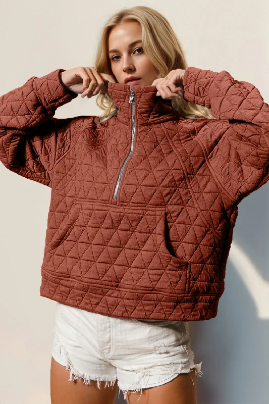 Half Zip Long Sleeve Quilted Sweatshirt with Pocket Hoodie with Half-Zip Sporty Casual Half Zip Long Sleeve Quilted Sweatshirt with Pocket Hoodie with Half-Zip Sporty Casual
